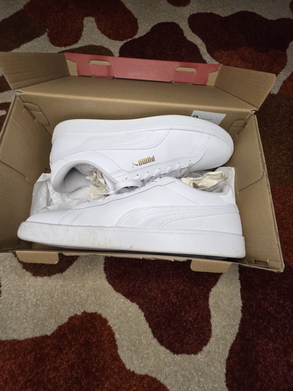 Puma White Leather Sneakers with Gold Logo